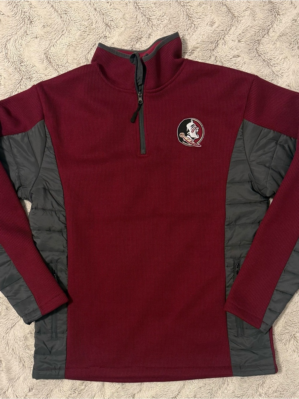 Florida State Seminoles FSU Garnet Quarter-Zip Ribbed Pullover Sweatshirt NWOT